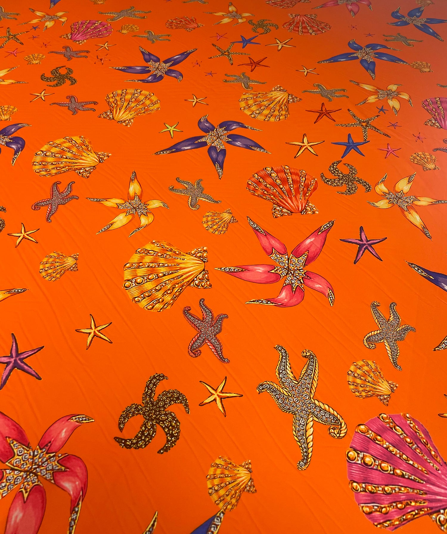Tropical Starfish & Seashell Crepe Fabric by the Metre