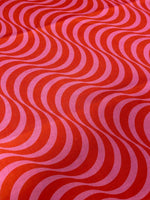 Red and pink retro wave pattern linen fabric for stylish home decor and upholstery