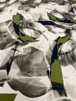 Abstract Artistic Brushstroke Fabric with contemporary green and black brushstroke design on a gray background, fabric width 150cm sold by the yard