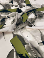 Abstract Artistic Brushstroke Fabric with contemporary green and black brushstroke design on fabric sold by the yard and 150cm width