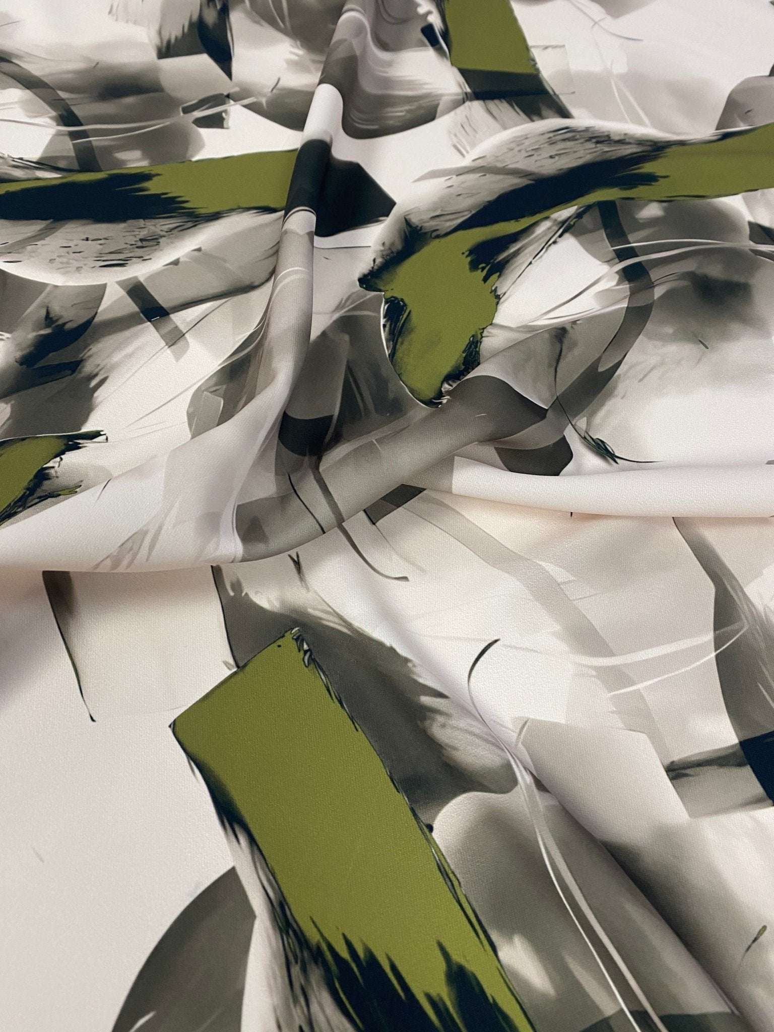 Abstract Artistic Brushstroke Fabric with contemporary green and black brushstroke design on fabric sold by the yard and 150cm width