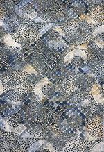 Abstract blue and gold geometric upholstery fabric with modern textured pattern