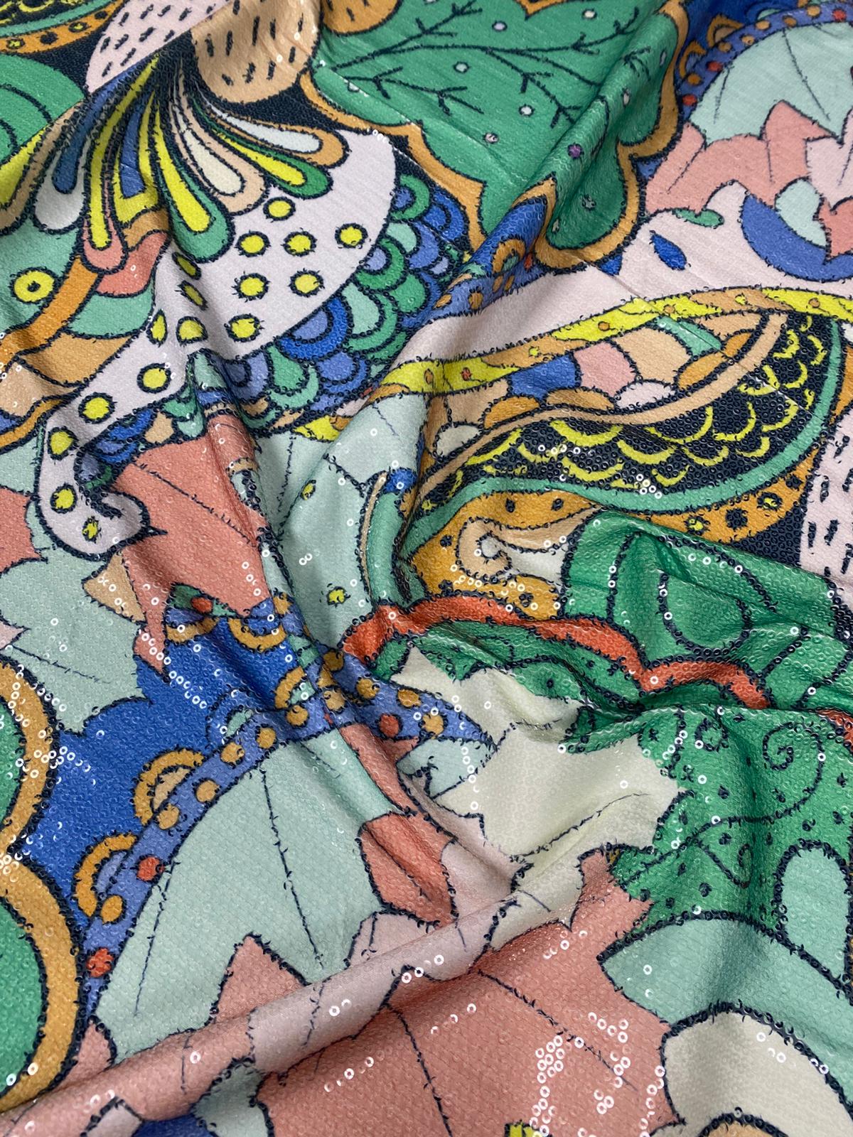 Abstract Floral Multicolour Sequin Fabric by the Metre - Whotex Fabrics London