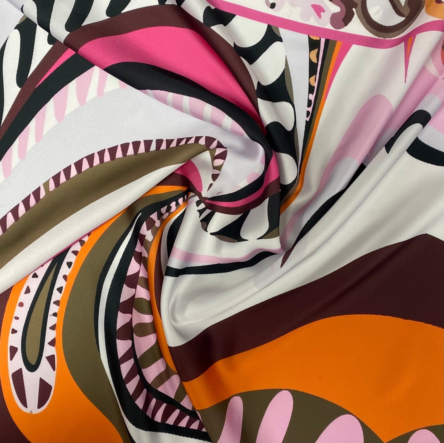 Abstract Retro Fabric – Pink, Orange & Brown Design - Whotex Fabrics London