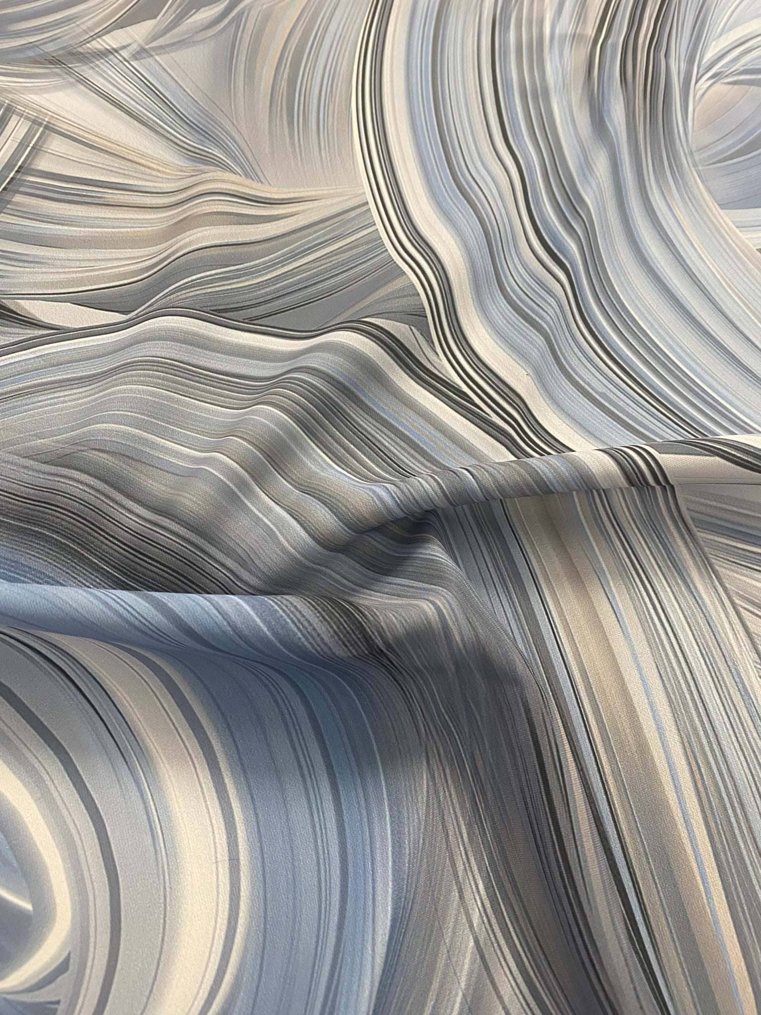 Abstract swirl pattern fabric in neutral tones with modern brushstroke design and 150cm width