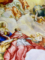 Angel Dome Pattern Fabric featuring detailed Charless Church Print with angels and religious figures on light background