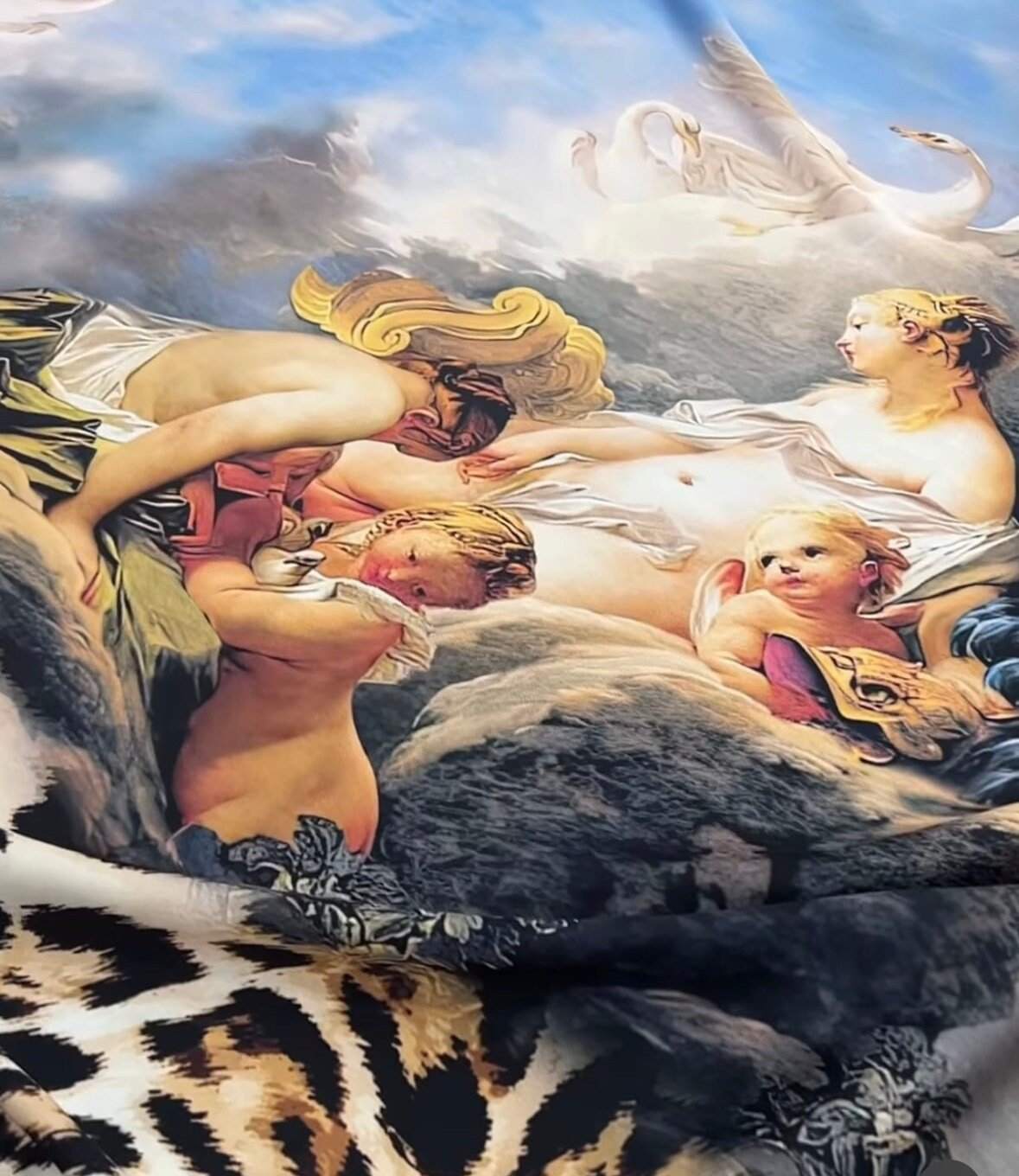 Angel Leopard Print Fabric featuring stylish leopard pattern and artistic angel design for upholstery and crafts, 150cm wide