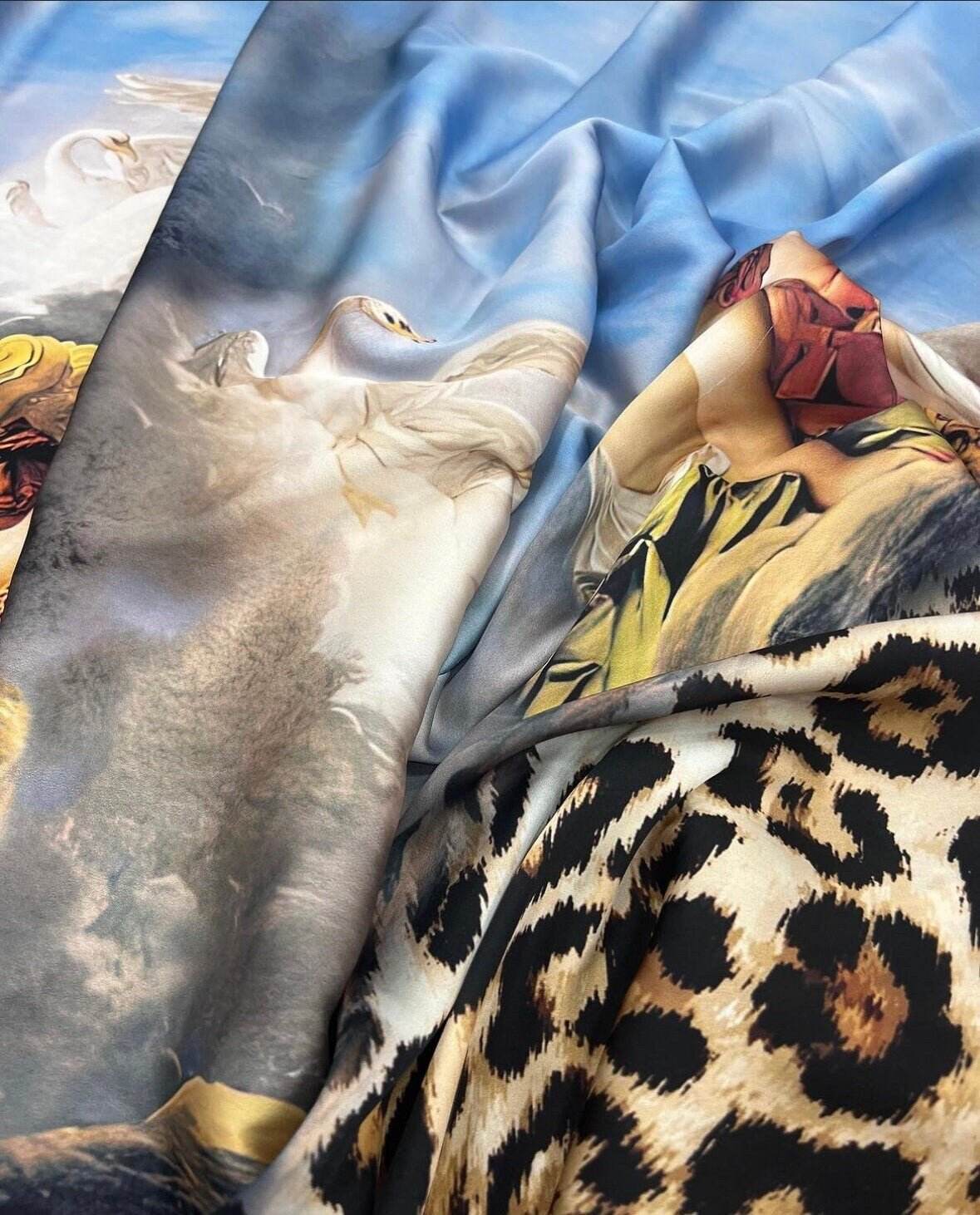 Angel Leopard Print Fabric featuring trendy leopard pattern and angelic design details on soft fabric ideal for upholstery and crafts