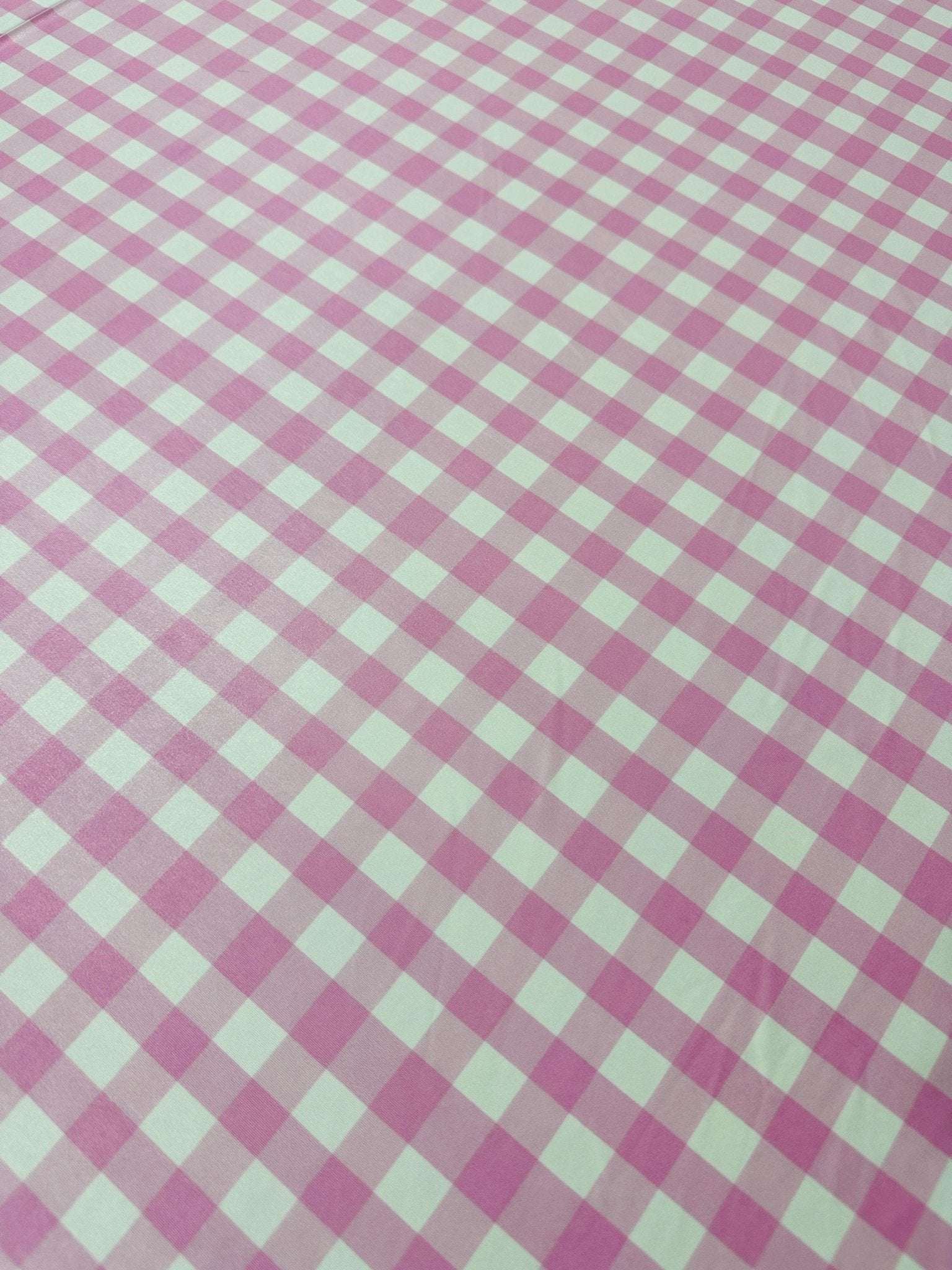 Barbie Plaid Fabric with pink and white checkered pattern, 150cm wide, perfect for sewing and crafts