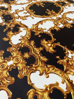 Baroque black white gold patterned fabric with ornate elegant design for crafts and sewing projects