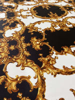 Baroque black white gold patterned fabric with ornate baroque design for elegant crafts
