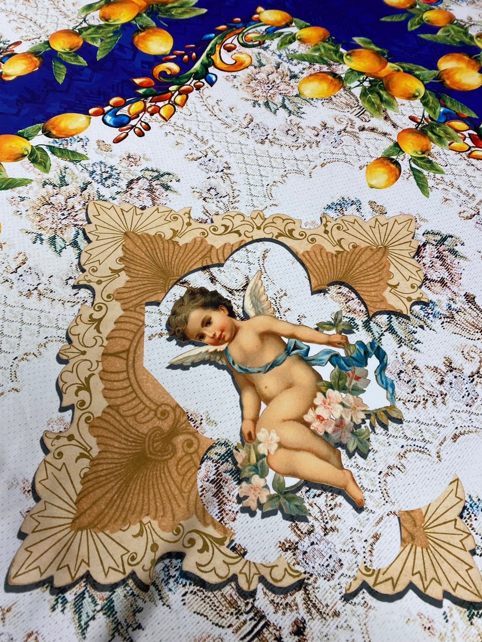 Baroque Lemon & Cherub Crepe Fabric by the Metre – Luxury - Whotex Online Fabric Store