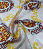 Baroque Medallion Crepe Fabric by the Metre – Beige Red & Gold Design - Whotex Online Fabric Store