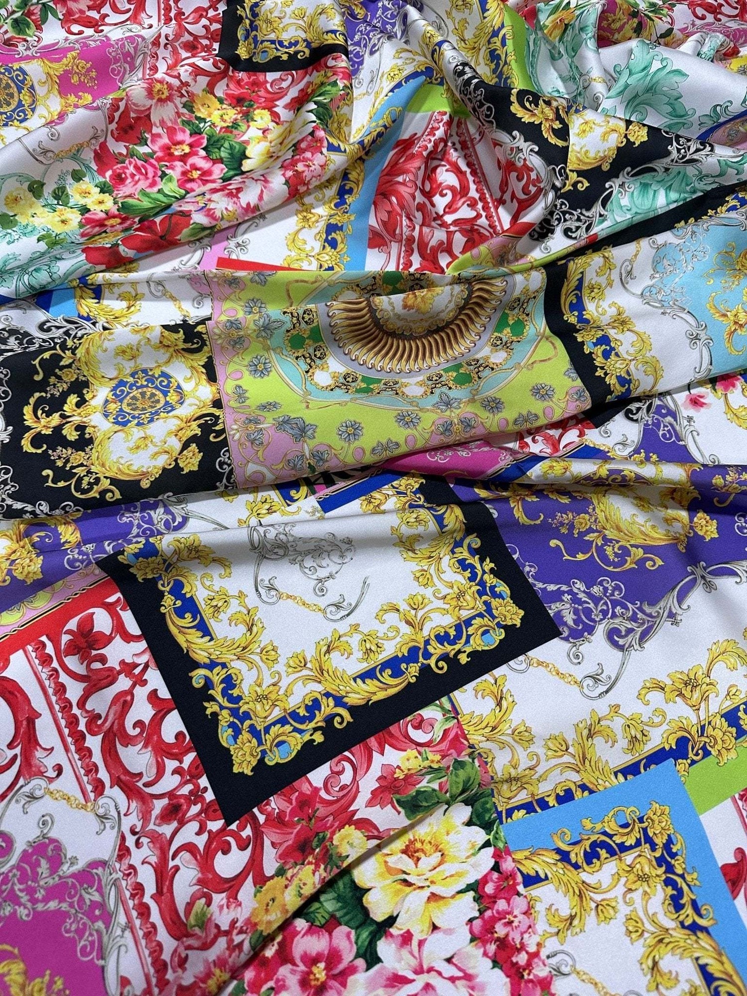 multicolor Baroque Pattern Fabric with intricate baroque design and floral details