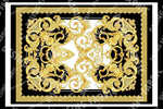 Baroque Silky Crepe Fabric with elegant gold and black patterned design, 150cm wide, sold by the yard