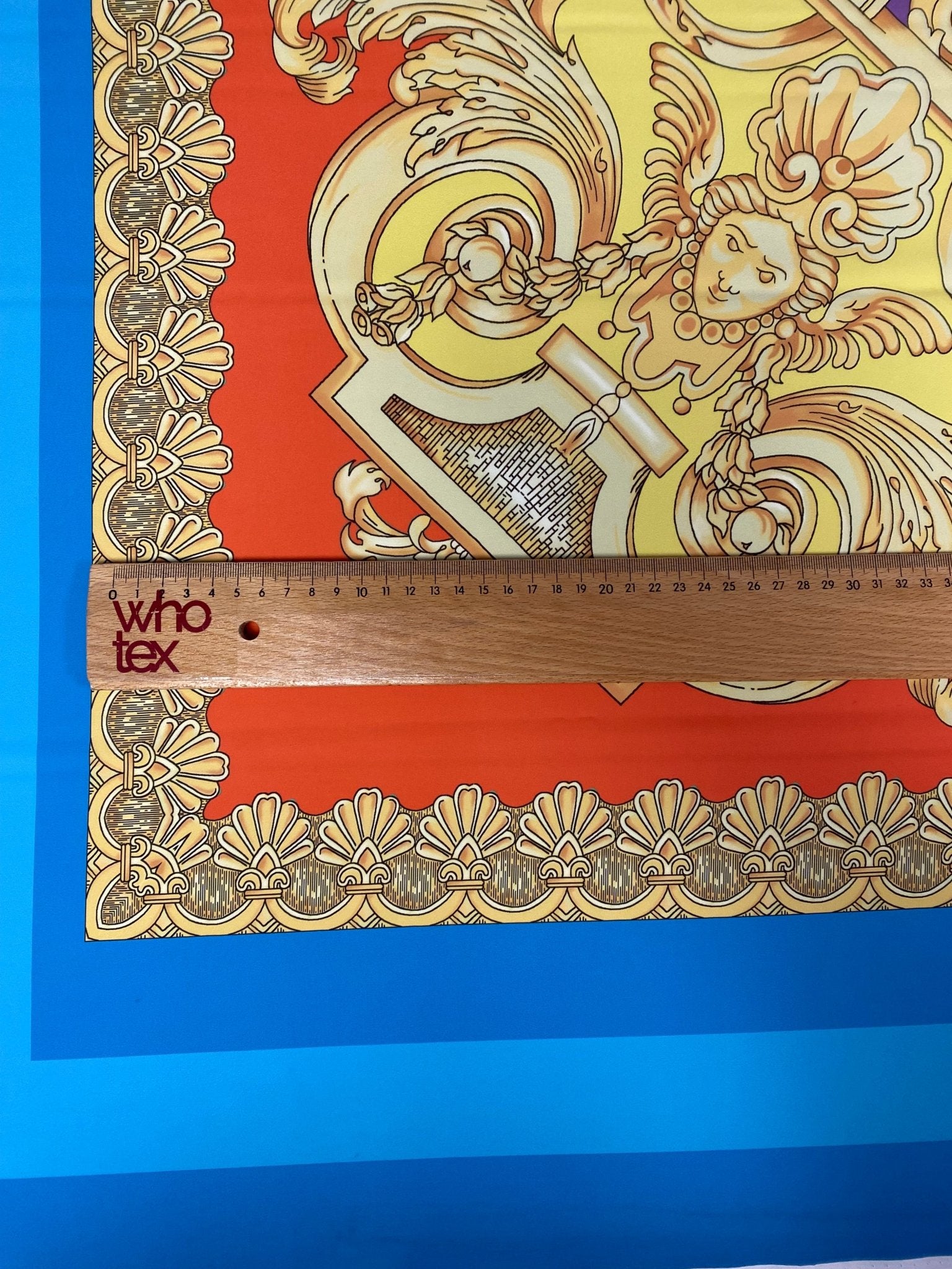 Baroque Pattern Fabric with Orange Border and Gold Accents – Multiple Fabric Options, Sold by Metre - Whotex Fabrics London