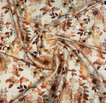 Beige Floral Fabric – Brown & Cream Flower Print by the Metre - Whotex Fabrics London
