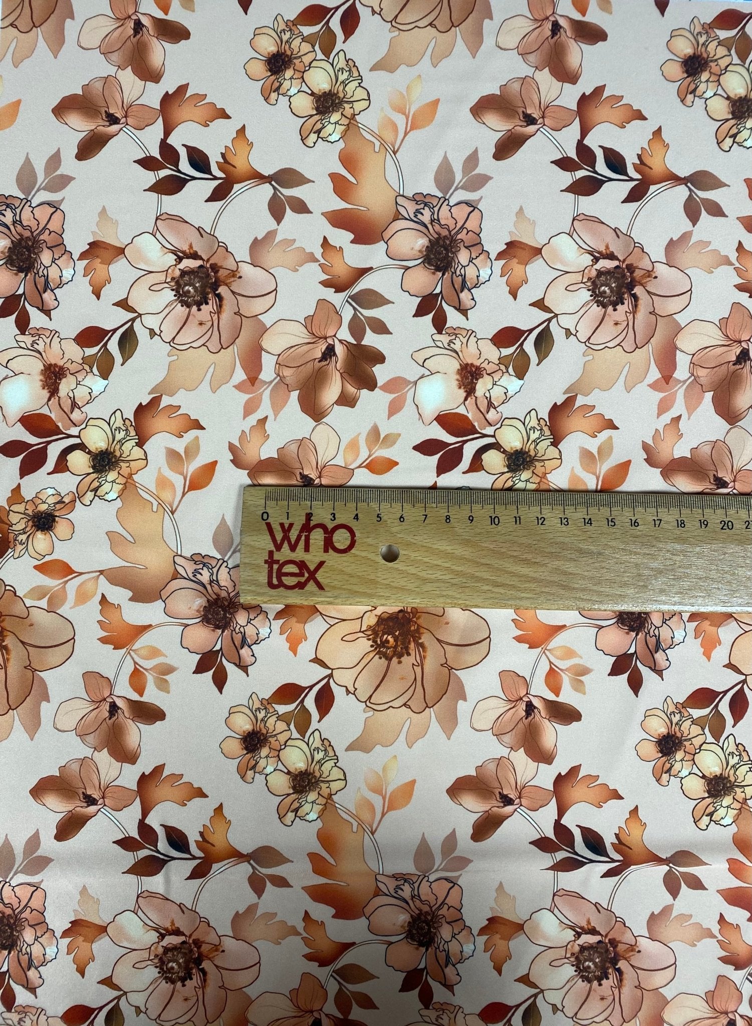 Beige Floral Fabric – Brown & Cream Flower Print by the Metre - Whotex Fabrics London