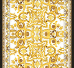 Yellow Big Majolica pattern fabric with intricate Sicilian-inspired floral and scroll designs on a white background, ideal for upholstery and home decor projects.