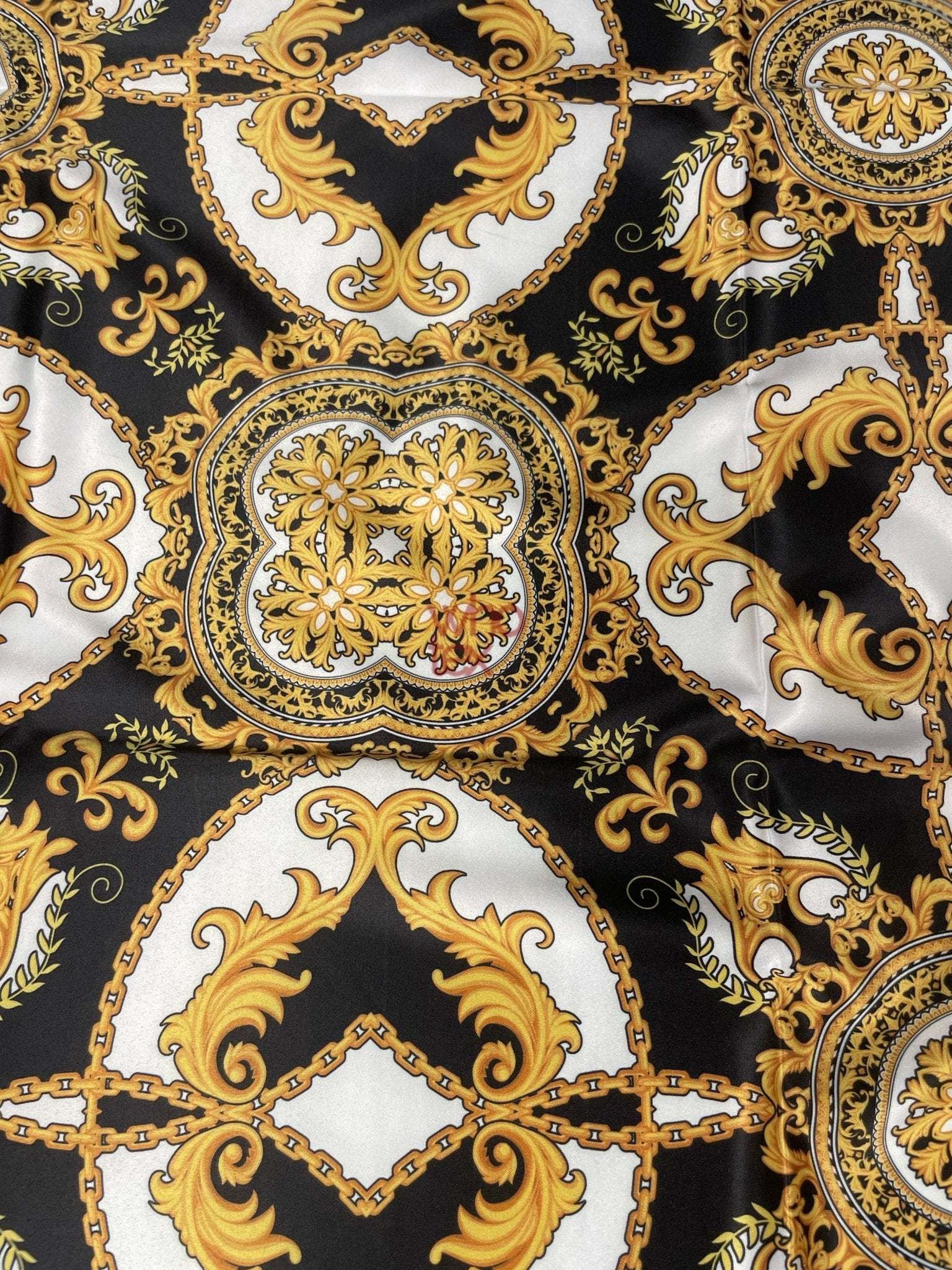 Black and Gold Medallion Fabric with ornate Baroque design and vintage style in 150cm width