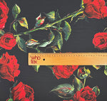 Black and Red Floral Rose Pattern Fabric for Sewing and Crafts – Custom Printed Fabric on Satin, Crepe, Spandex or Chiffon - Whotex Fabrics London