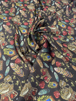 Black Chiffon Satin Fabric by the Metre – Gothic Crown Roses Feathers - Whotex Online Fabric Store