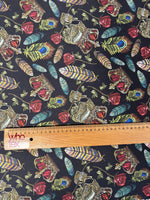 Black Chiffon Satin Fabric by the Metre – Gothic Crown Roses Feathers - Whotex Online Fabric Store