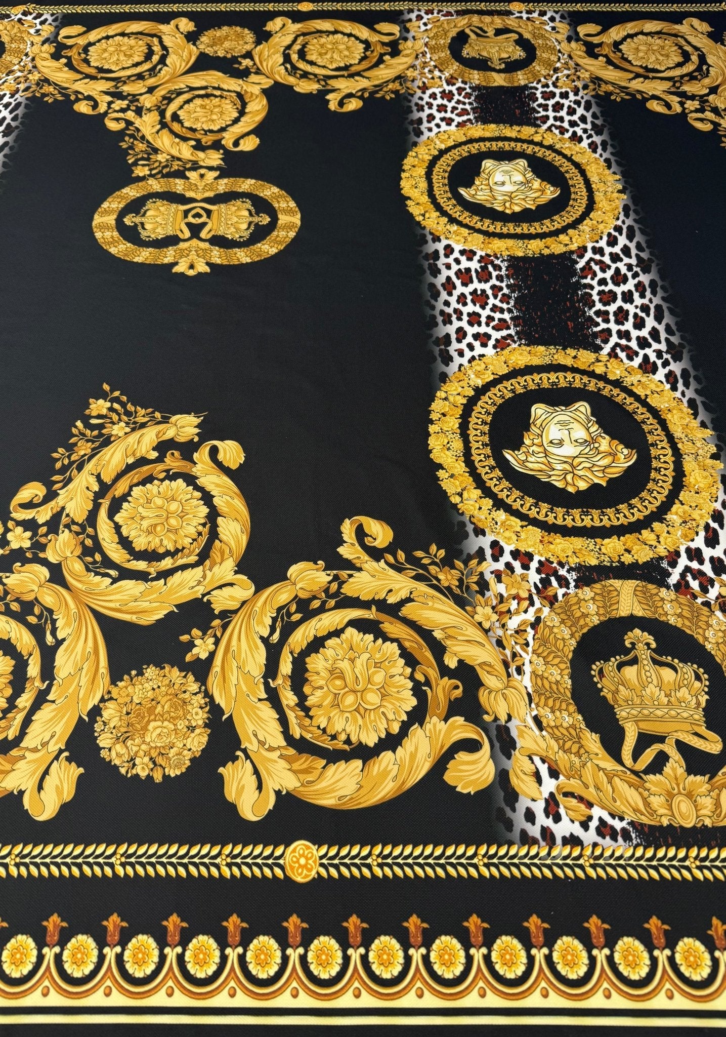 Black Gold Baroque Upholstery Fabric by the Metre - Whotex Fabrics London