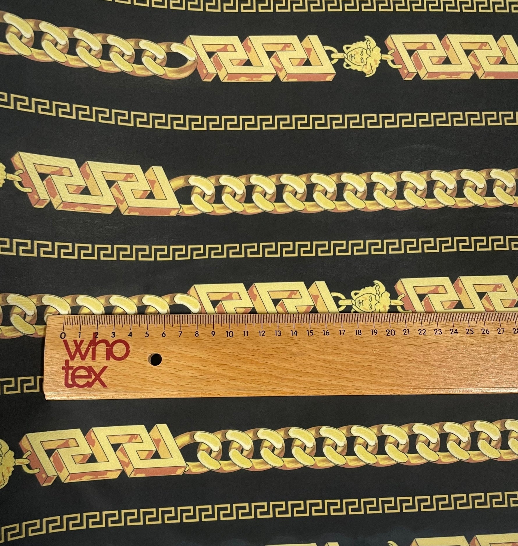 Black Gold Chain Print Fabric by the Metre - Whotex Fabrics London