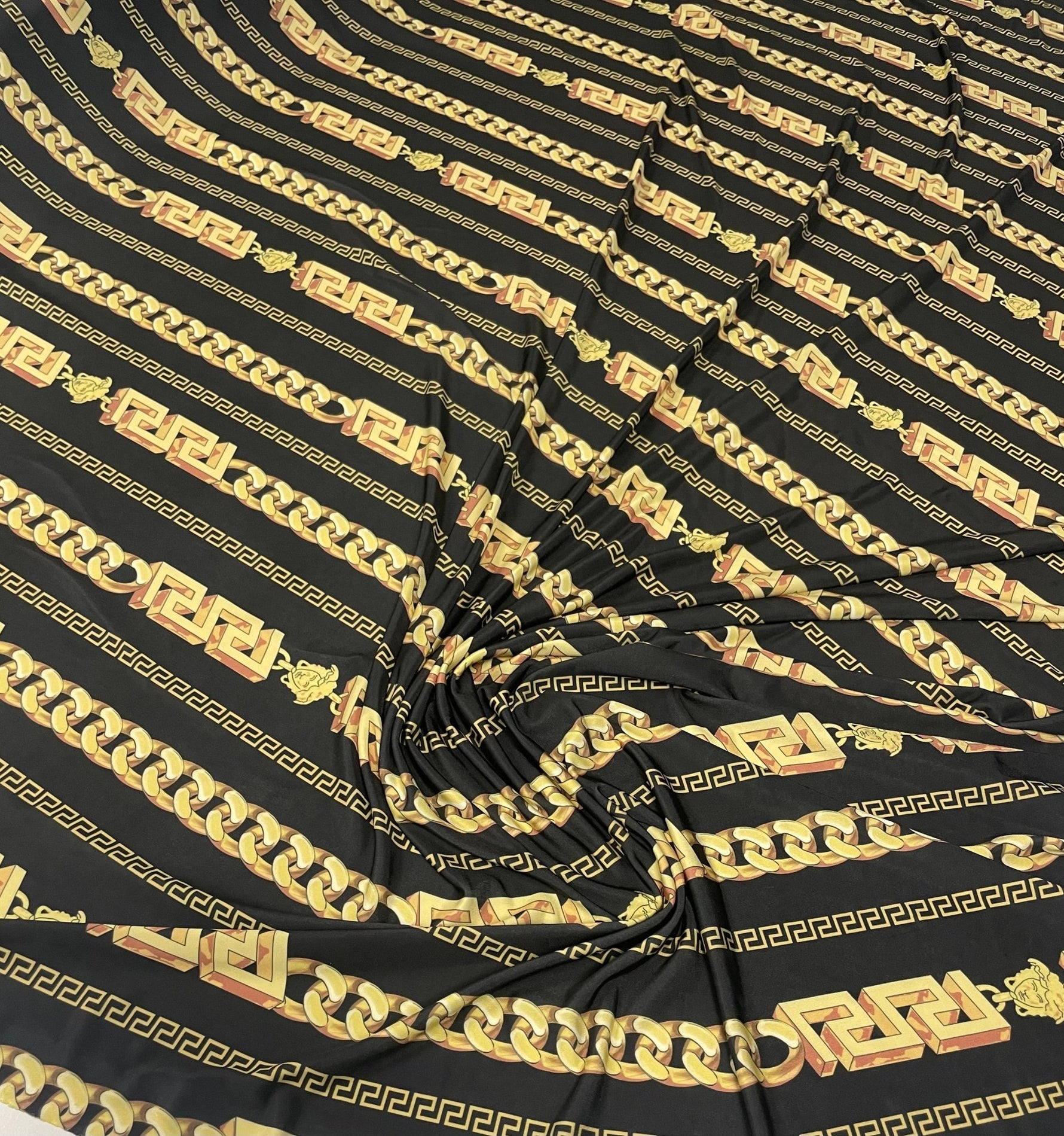 Black Gold Chain Print Fabric by the Metre - Whotex Fabrics London