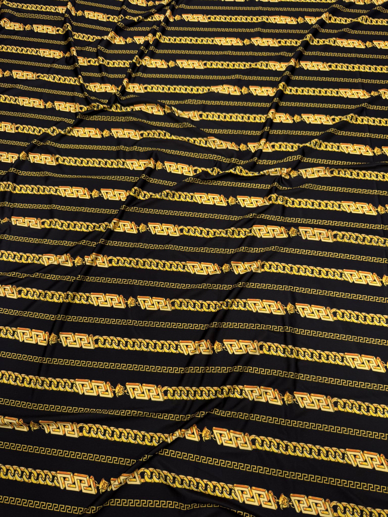 Black Gold Chain Print Fabric by the Metre - Whotex Fabrics London