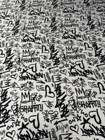 Black Graffiti Satin Fabric by the Metre - Whotex Fabrics London