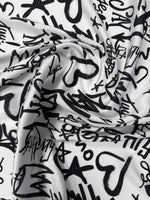 Black Graffiti Satin Fabric by the Metre - Whotex Fabrics London