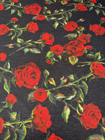Black Rose Print Linen Fabric by the Metre - Whotex Fabrics London