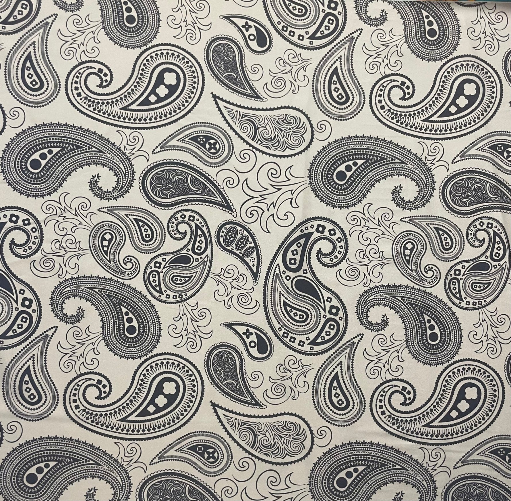 Black & White Paisley Fabric – Classic Boho Pattern by the Metre - Whotex Fabrics London
