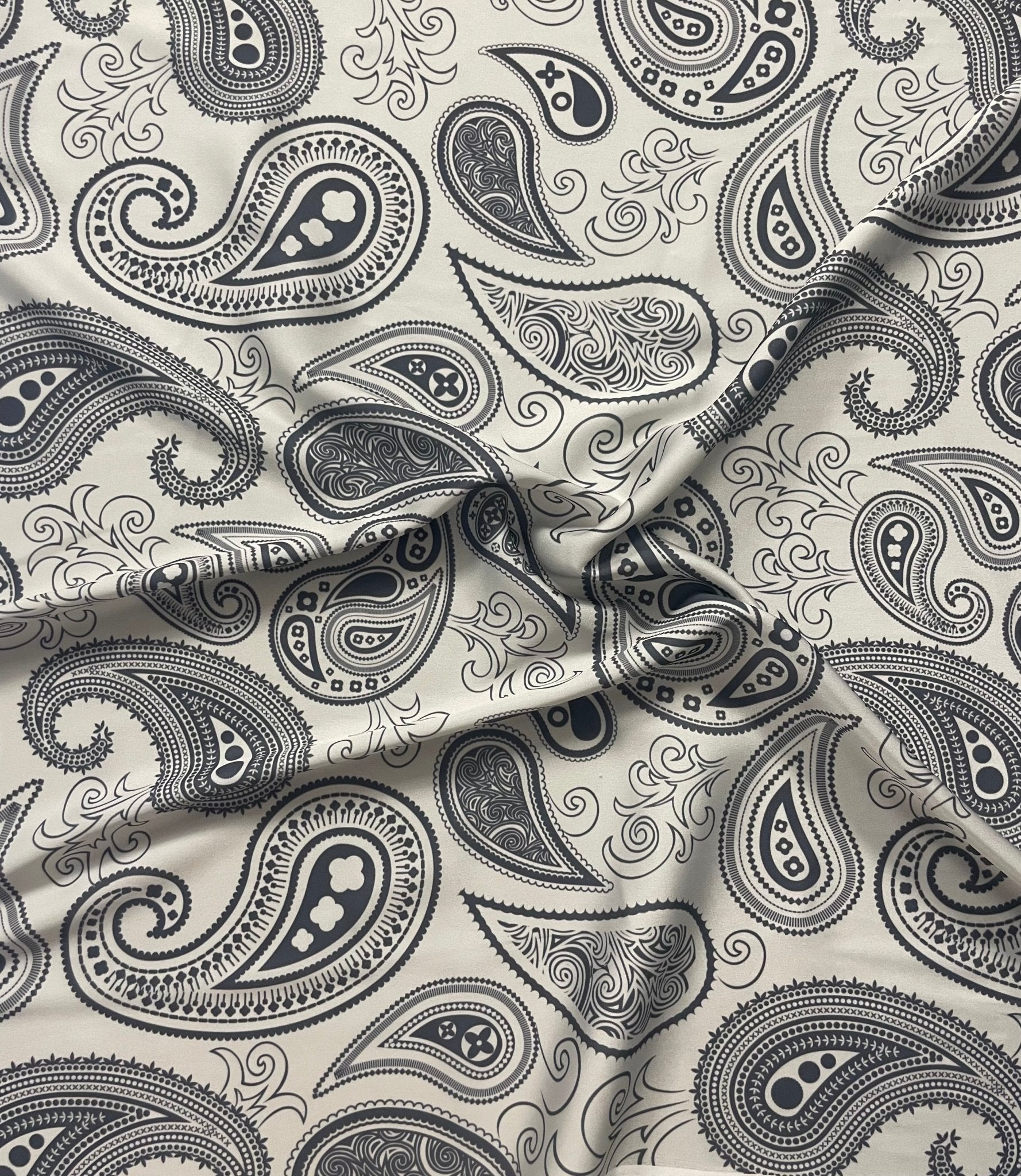 Black & White Paisley Fabric – Classic Boho Pattern by the Metre - Whotex Fabrics London
