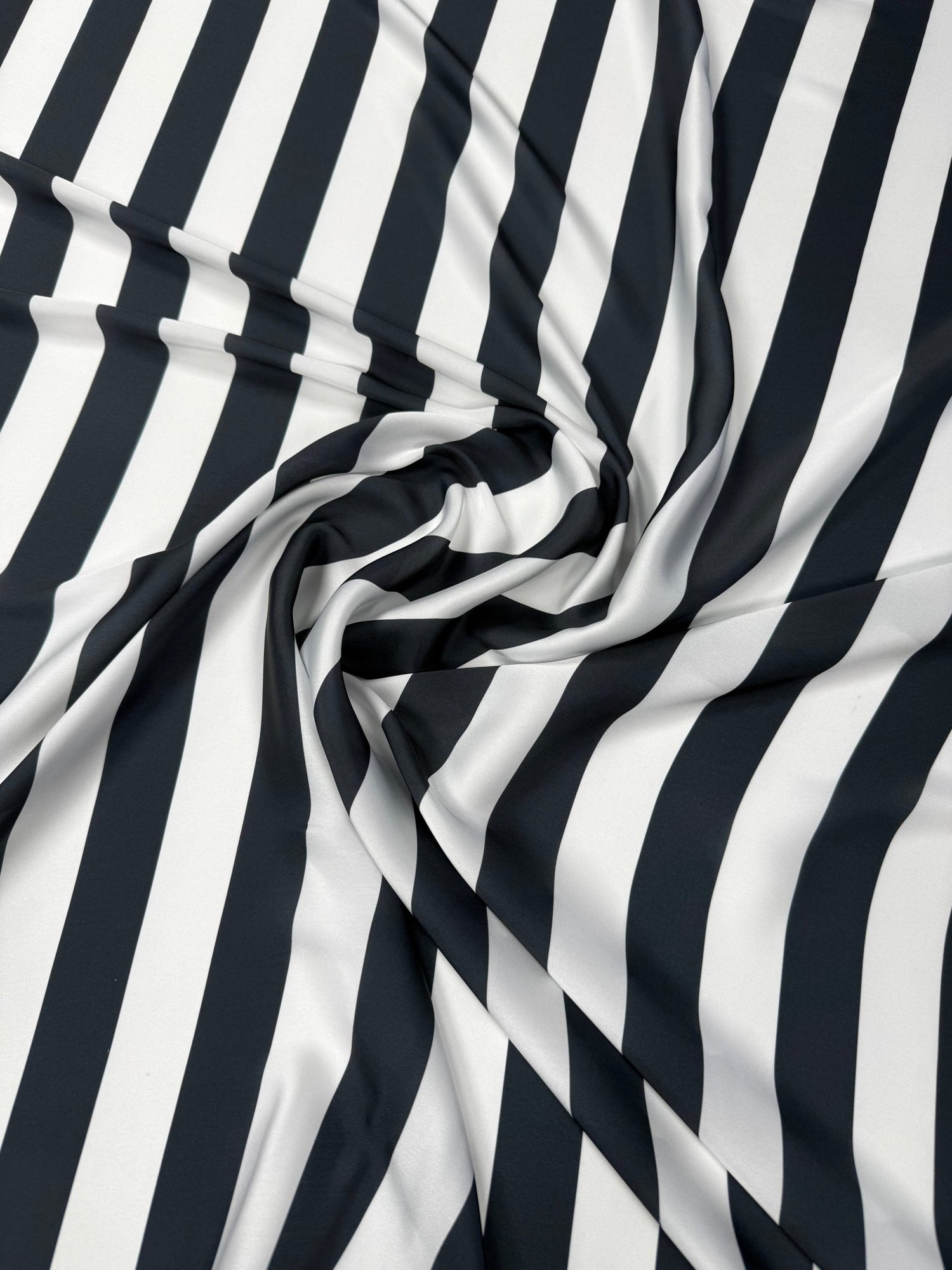 Black White Stripe Satin Fabric by the Metre - Whotex Fabrics London