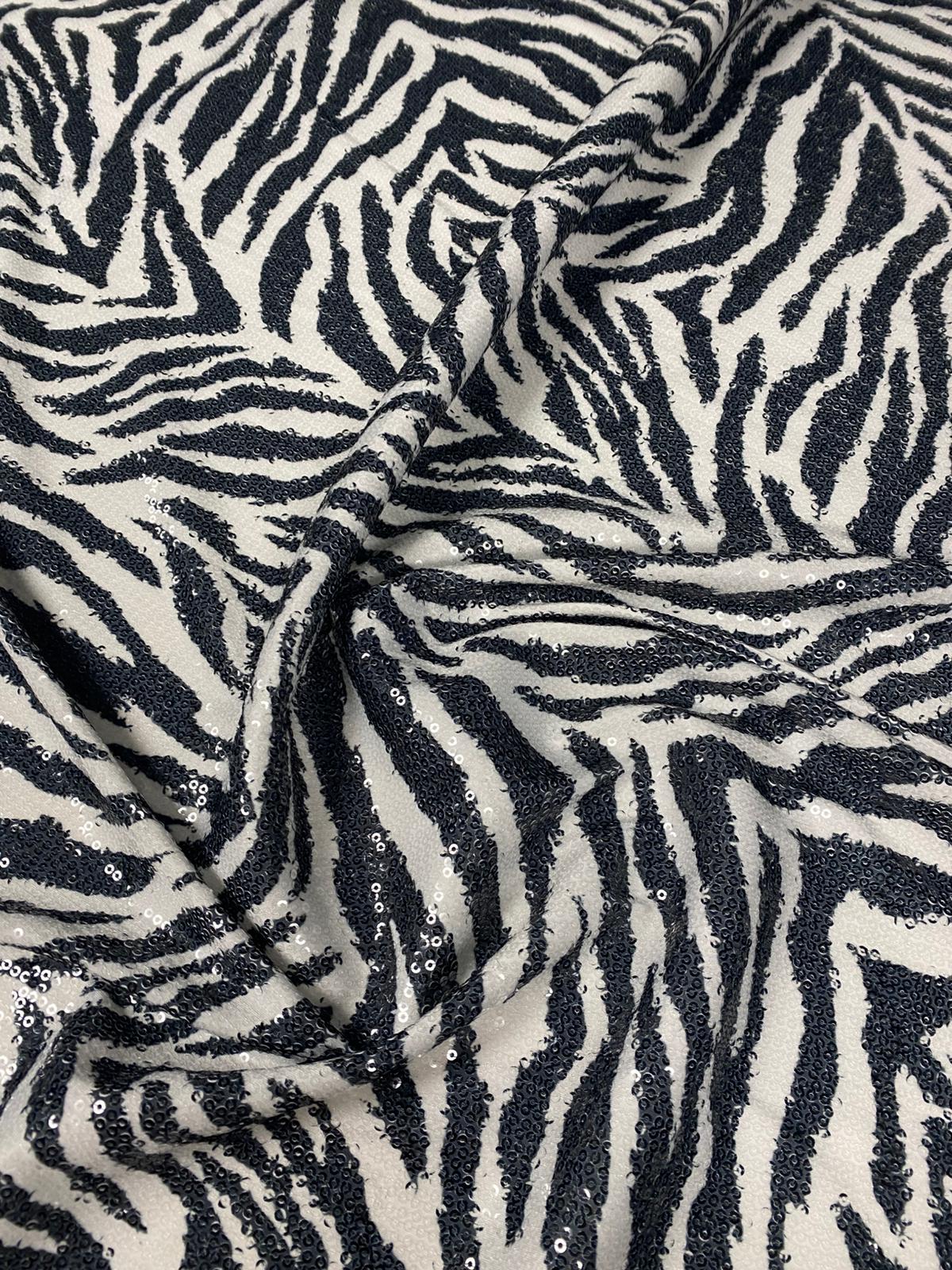Black & White Zebra Sequin Fabric by the Metre - Whotex Fabrics London