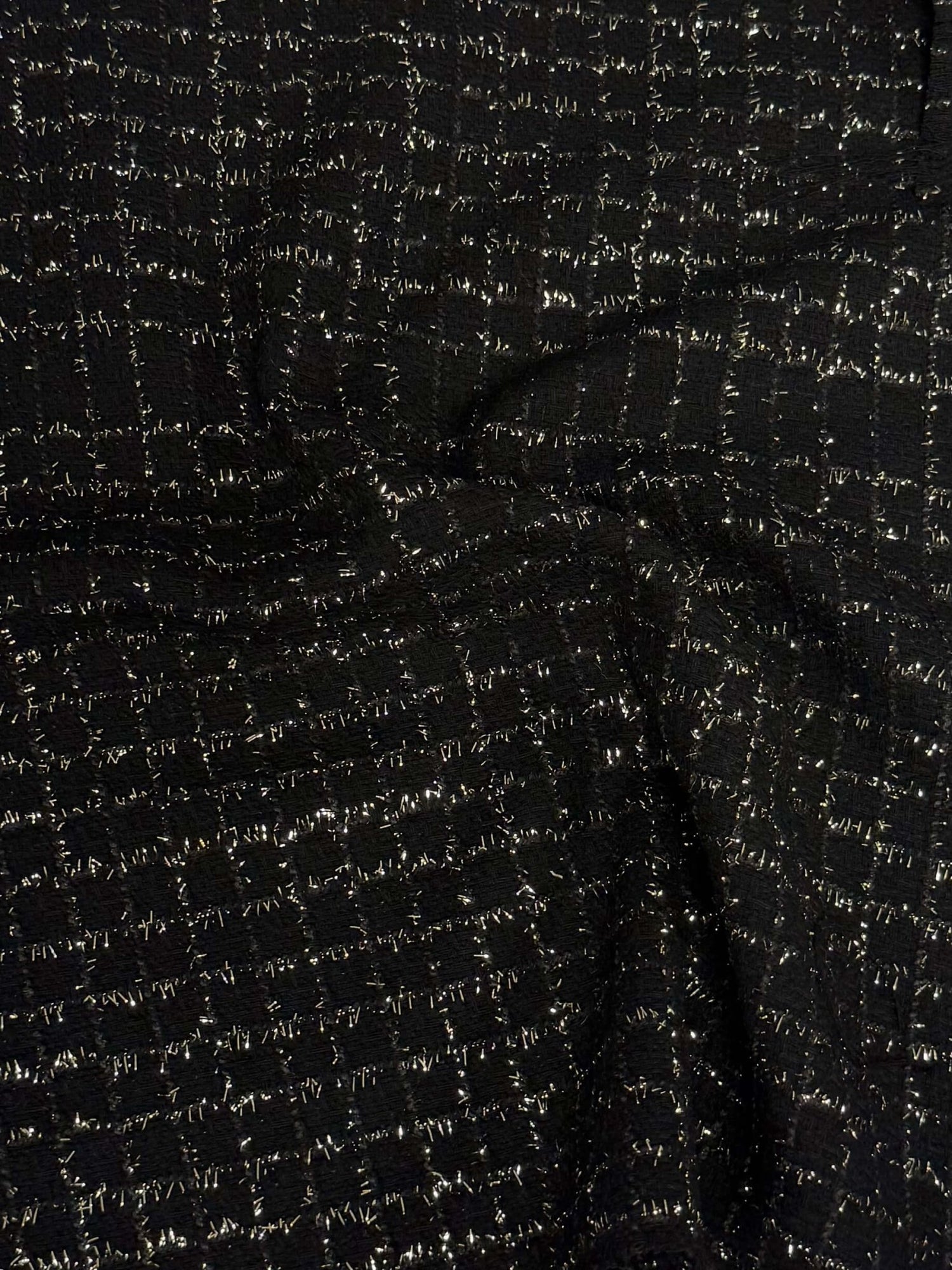 Black Wool Tweed Fabric – Glitter Checked Suiting Material - Whotex Fabrics London