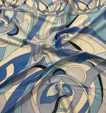 Blue Abstract Fabric – Retro Geometric Wave Print by the Metre - Whotex Fabrics London