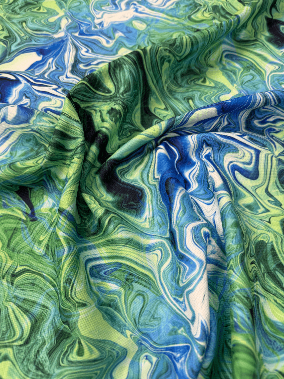 Blue and Green Pattern Abstract Wave Fabric – Fabric by Metre, Multiple Options for Sewing & Dressmaking - Whotex Fabrics London