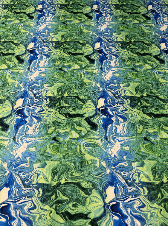 Blue and Green Pattern Abstract Wave Fabric – Fabric by Metre, Multiple Options for Sewing & Dressmaking - Whotex Fabrics London