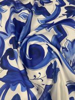 Blue and White Baroque Floral Print Fabric – Fabric by Metre, Multiple Options for Sewing & Dressmaking - Whotex Fabrics London