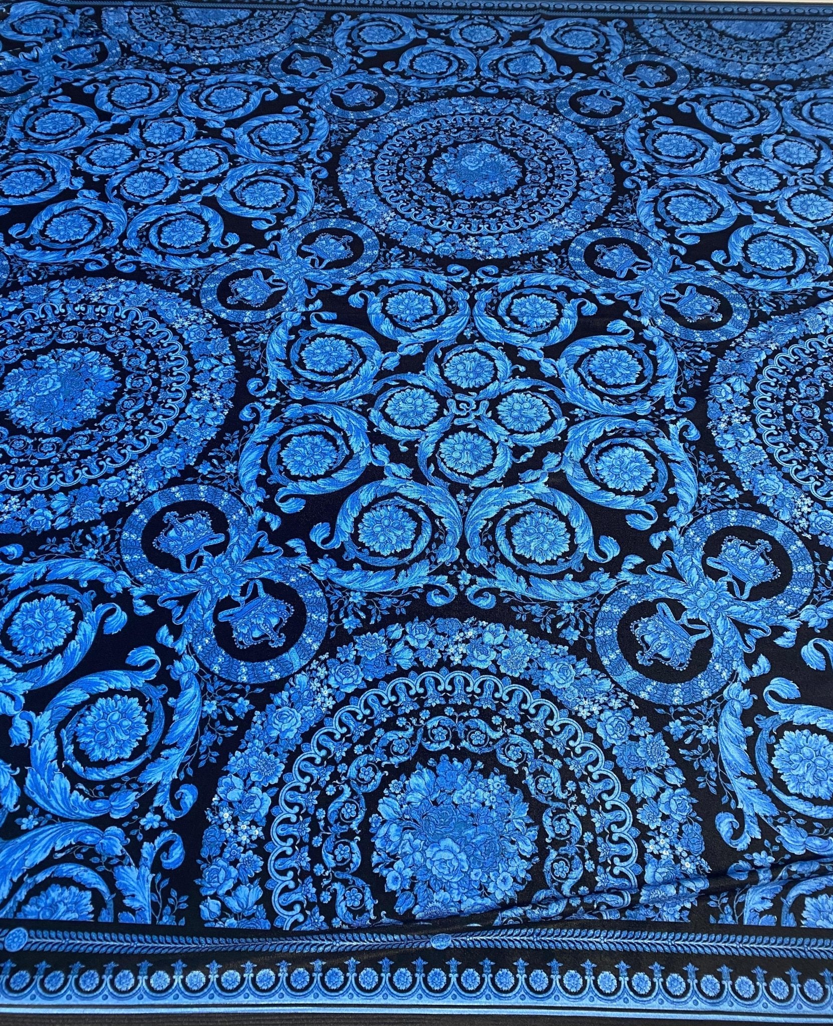 Blue Baroque Floral Fabric by the Metre - Whotex Fabrics London