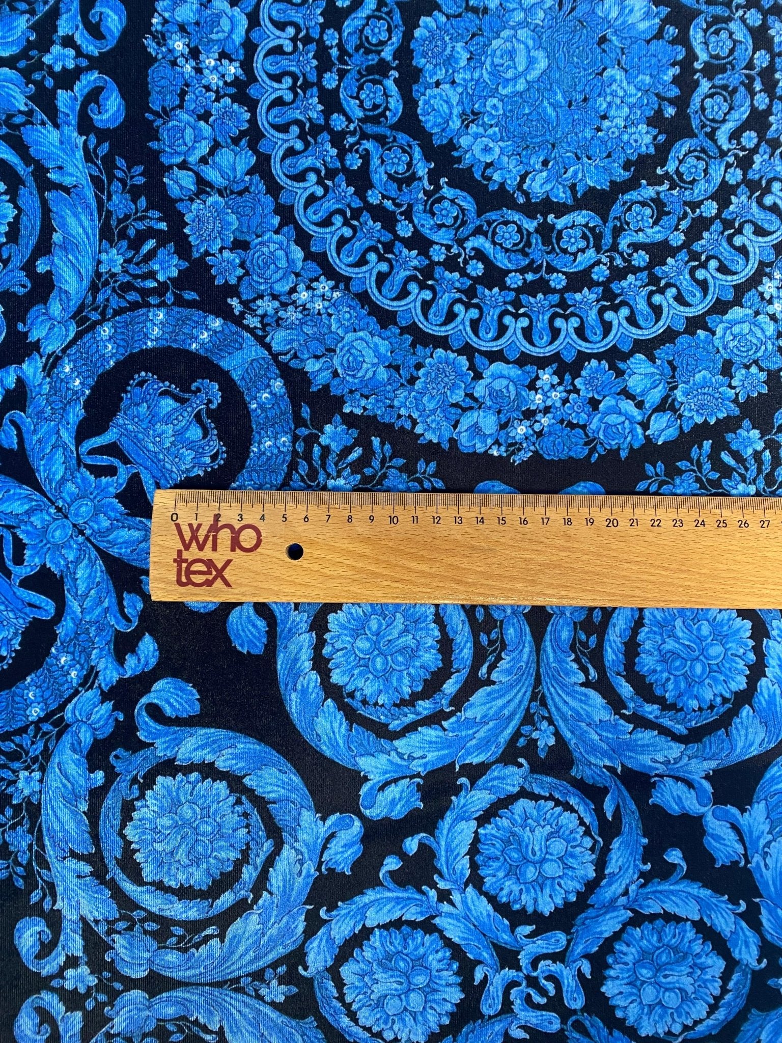 Blue Baroque Floral Fabric by the Metre - Whotex Fabrics London