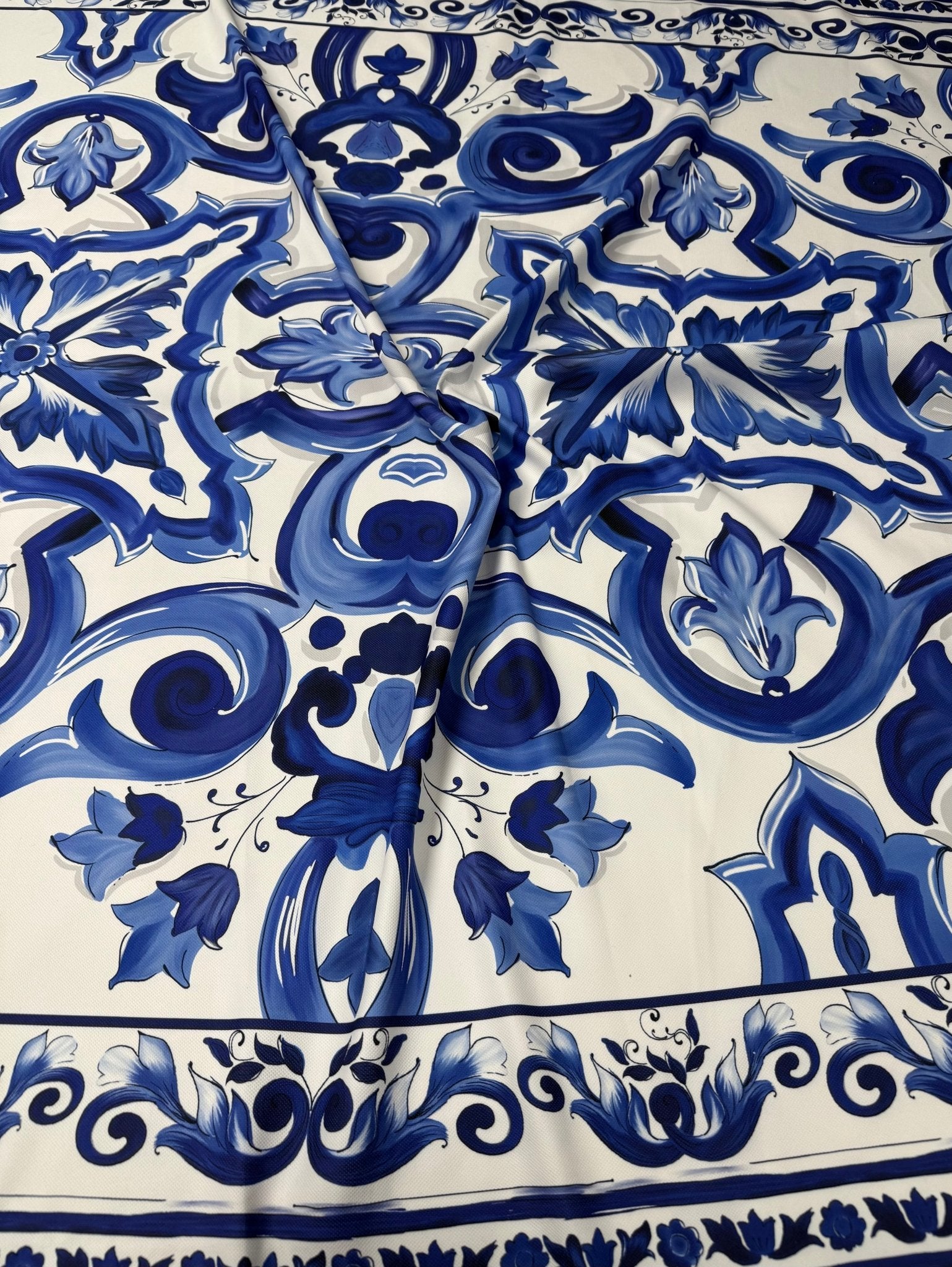 Blue Baroque Upholstery Fabric by the Metre - Whotex Fabrics London