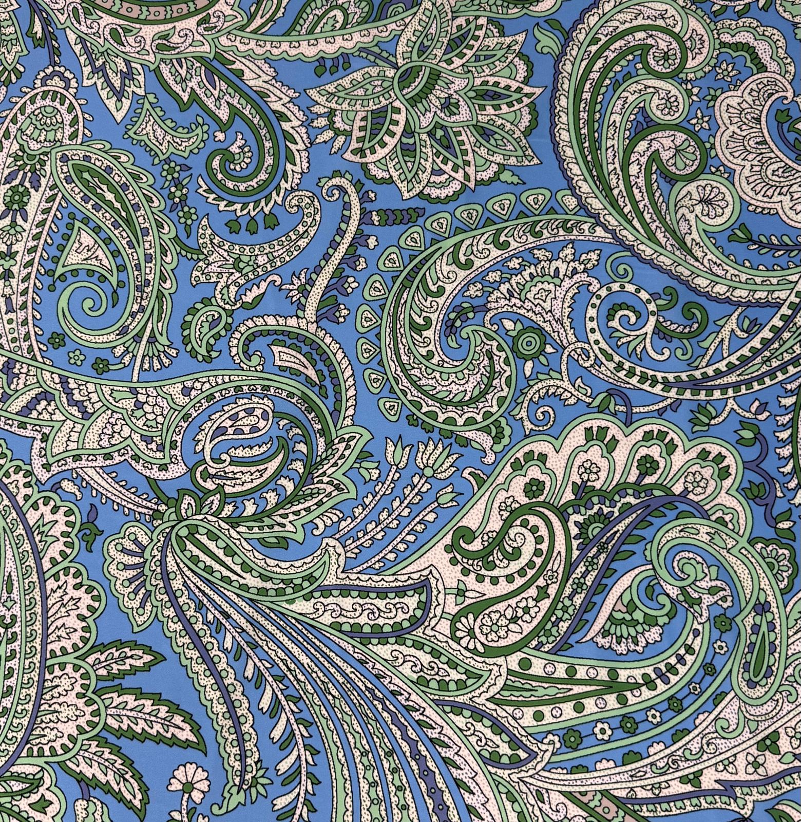 Blue & Green Paisley Print Fabric by the Metre | Dressmaking - Whotex Fabrics London