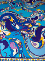 Blue & Mustard Psychedelic Swirl Organic Cotton Poplin Fabric by the Metre - Whotex Fabrics London