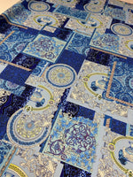 Blue Patchwork Baroque Crepe Fabric by the Metre – Decorative Design - Whotex Online Fabric Store