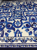 Blue & White Majolica Tile Organic Cotton Poplin Fabric by the Metre - Whotex Fabrics London